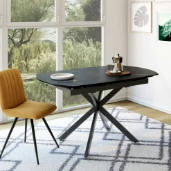 OTTAWA Univers Déco·Design Contemporain|Tables À Manger Rectangulaires|Table extensible céramique marbrée blanche pied mikado 140-200 cm