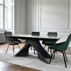 LOMBARDIE Tables À Manger Rectangulaires|Tables À Manger En Céramique|Table extensible céramique - pied origami 180-280 cm