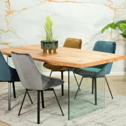 MESSINE Tables À Manger Rectangulaires|Tables À Manger En Chêne|Table extensible design en bois de chêne blanc et verre 200 cm