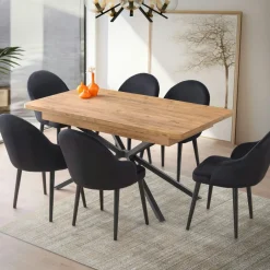 JENA Tables À Manger Rectangulaires|Tables À Manger En Bois|Table extensible effet chêne pied central 160-200 cm