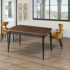 LUNOR Tables À Manger Rectangulaires|Tables À Manger En Bois|Table extensible effet noyer, décor baguettes 132-170 cm