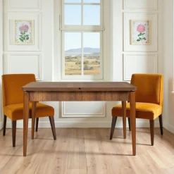 ORINA Tables À Manger Rectangulaires|Tables À Manger En Bois|Table extensible effet noyer avec rangement 130-165 cm