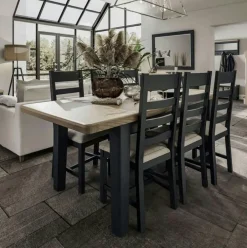 HOVE Tables À Manger Rectangulaires|Tables À Manger En Chêne|Table extensible en bois finition bleu profond 180-230 cm