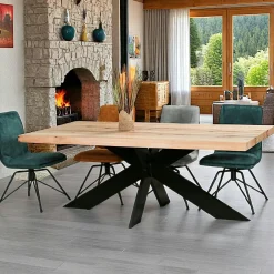 PALERME Tables À Manger Rectangulaires|Tables À Manger En Bois|Table extensible en chêne blanc avec bords naturels 300 cm