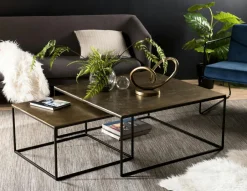 ZALA Bouts De Canapé En Métal|Bouts De Canapé Design|Table gigogne carrée dorée (2 pièces)