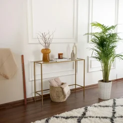 TULUM Sellettes En Métal|Tables D'Appoint Rondes|Table gigogne en verre - cadre doré (lot de 3) ⌀80 cm