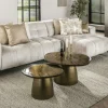 LAGUNA Tables Basses Design|Tables Basses En Verre|Table gigogne en verre – finition antique dorée (lot de 2)