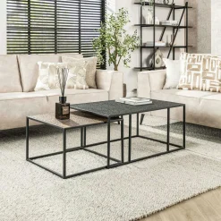 NOVA Tables Basses Gigognes|Table gigogne noir et or (lot de 2 pièces)