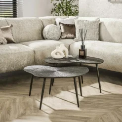 RALF Tables Basses Vintage|Tables Basses Gigognes|Table gigogne organique – brun bronze, forme libre (lot de 2)