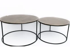 Tables Basses Gigognes|Table gigogne ronde en métal doré (lot de 2)