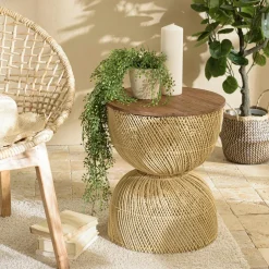 Tables Basses Gigognes|Table gigogne ronde en métal doré (lot de 2)