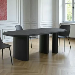 ALBERTA Tables À Manger En Bois|Table moderne en bois noir – 3 pieds design 220 cm