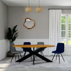 RAGUSE Tables À Manger En Chêne|Tables À Manger En Bois|Table ovale en chêne huilé avec pied central en métal noir 200 cm