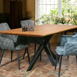 BARBADE Tables À Manger Rectangulaires|Tables À Manger En Bois|Table pied central bois recyclé teck 180 cm