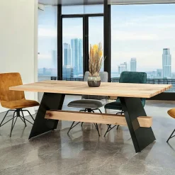 CORNWALL Tables À Manger Rectangulaires|Tables À Manger En Bois|Table rectangulaire en chêne blanc avec poutre centrale 200 cm