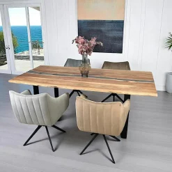 BORA Tables À Manger Rectangulaires|Tables À Manger En Bois|Table rivière epoxy noir et bois d'acacia 200 cm