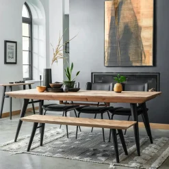 FAGA Tables À Manger Vintage|Tables À Manger Rondes|Table ronde en bois recyclé FSC motif chevron 120 cm