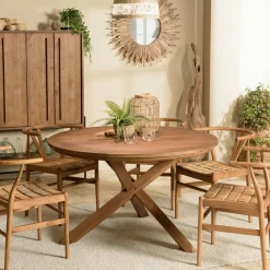 Swing Tables À Manger Rondes|Tables Pied Central|Table ronde en teck massif recyclé 130 cm pied croisé bois