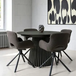 AMSTERDAM Tables À Manger Rondes|Tables À Manger Extensibles|Table ronde extensible en chêne noir avec piètement baguette (2 rallonges incluses) ø120 cm / 160 cm / 200 cm