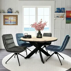 PALERME Tables À Manger Rondes|Tables À Manger En Chêne|Table ronde extensible en chêne blanc 130 cm