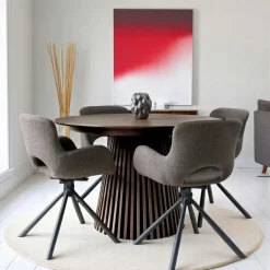 AMSTERDAM Tables À Manger Rondes|Tables À Manger En Bois|Table ronde extensible en chêne clair avec piètement baguette (3 rallonges incluses) ø120 cm /160 cm / 200 cm / 240 cm