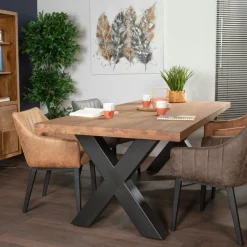 OKA Tables À Manger Rectangulaires|Tables À Manger En Chêne|Table salle à manger bois métal pied croisé 200 cm