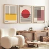 Tableaux / Toiles|Tableau abstrait – style Bauhaus, cadre bois (lot de 3)