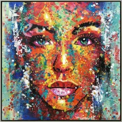 Tableaux / Toiles|Tableau abstrait jaune et gris formes métalliques cadre argent