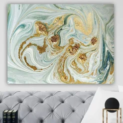 Tableaux / Toiles|Tableau abstrait marbré – reflets dorés