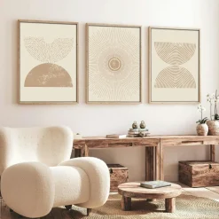 Tableaux / Toiles|Tableau abstrait noir et brun – thème soleil (lot de 3)