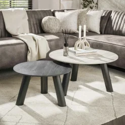 GALWAY Univers Déco·Design Contemporain|Tables Basses Gigognes|Tables basses céramique 3D gris clair & foncé (x2)