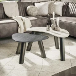 GALWAY Univers Déco·Design Contemporain|Tables Basses Gigognes|Tables basses céramique 3D gris clair & foncé (x2)