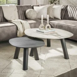 GALWAY Univers Déco·Design Contemporain|Tables Basses Gigognes|Tables basses design céramique 3D gris clair & foncé (x2)