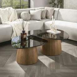 Tables Basses Design|Tables Basses En Verre|Tables salon verre fumé design triangle (lot de 2) MILOS