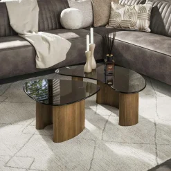 Tables Basses Design|Tables Basses En Verre|Tables salon verre fumé design triangle (lot de 2) MILOS