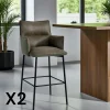 KERALA Chaises De Bar Industrielles|Tabouret bar bi-matière vert avec dossier (lot de 2)