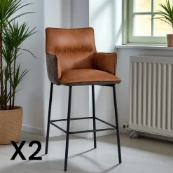 KERALA Chaises De Bar Industrielles|Tabouret bar bi-matière vert avec dossier (lot de 2)