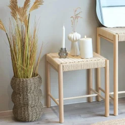TALLINN Meubles De Salon·Poufs|Meubles De Salle À Manger·Tabourets|Tabouret bas carré en bois clair et corde tressée