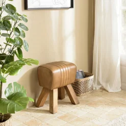 TIM Meubles De Salle À Manger·Tabourets|Tabouret cuir havane pieds en bois