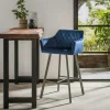 Melbourne Tabourets De Bar En Velours|Tabouret de bar avec accoudoirs en velours bleu