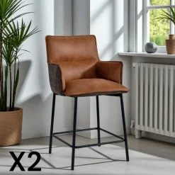 KERALA Chaises De Bar Industrielles|Tabouret de bar bi-matière marron (lot de 2)