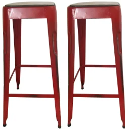 LEEDS Chaises De Bar Industrielles|Tabouret de bar bleu (lot de 2)