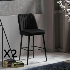 ROSARIO Tabourets De Bar En Velours|Tabouret de bar confort en velours vert (lot de 2)