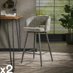 GALWAY Univers Déco·Design Contemporain|Chaises Bouclettes|Tabouret de bar en tissu bouclette blanc avec dossier ouvert (lot de 2)