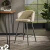 GALWAY Univers Déco·Design Contemporain|Chaises Bouclettes|Tabouret de bar en tissu bouclette sable avec dossier ouvert (lot de 2)