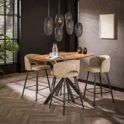 GALWAY Univers Déco·Design Contemporain|Chaises Bouclettes|Tabouret de bar en tissu bouclette sable avec dossier ouvert (lot de 2)