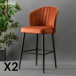 ROSARIO Tabourets De Bar En Velours|Tabouret de bar en velours rouge 65 cm (lot de 2)