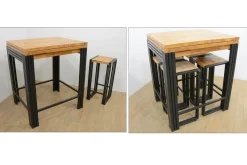 Docker Chaises De Bar Industrielles|Tabouret de bar hévéa recyclé naturel et métal noirci 36X36X75cm