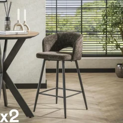 GALWAY Univers Déco·Design Contemporain|Tabouret de bar marron en velours tissé avec dossier ouvert (lot de 2)