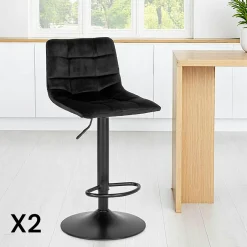 SAVONE Tabourets De Bar En Velours|Tabouret de bar noir velours, réglable en hauteur et pivotant (lot de 2)